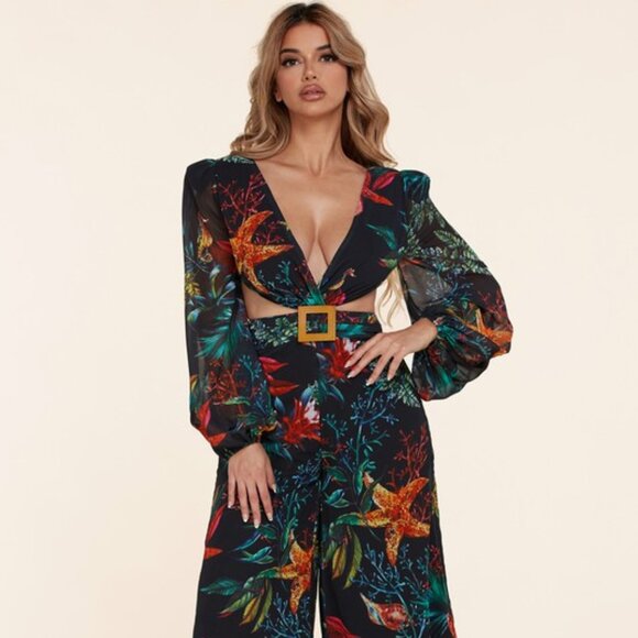 Starfish Long Sleeve Cut-Out Waist Jumpsuit - Picture 4 of 5
